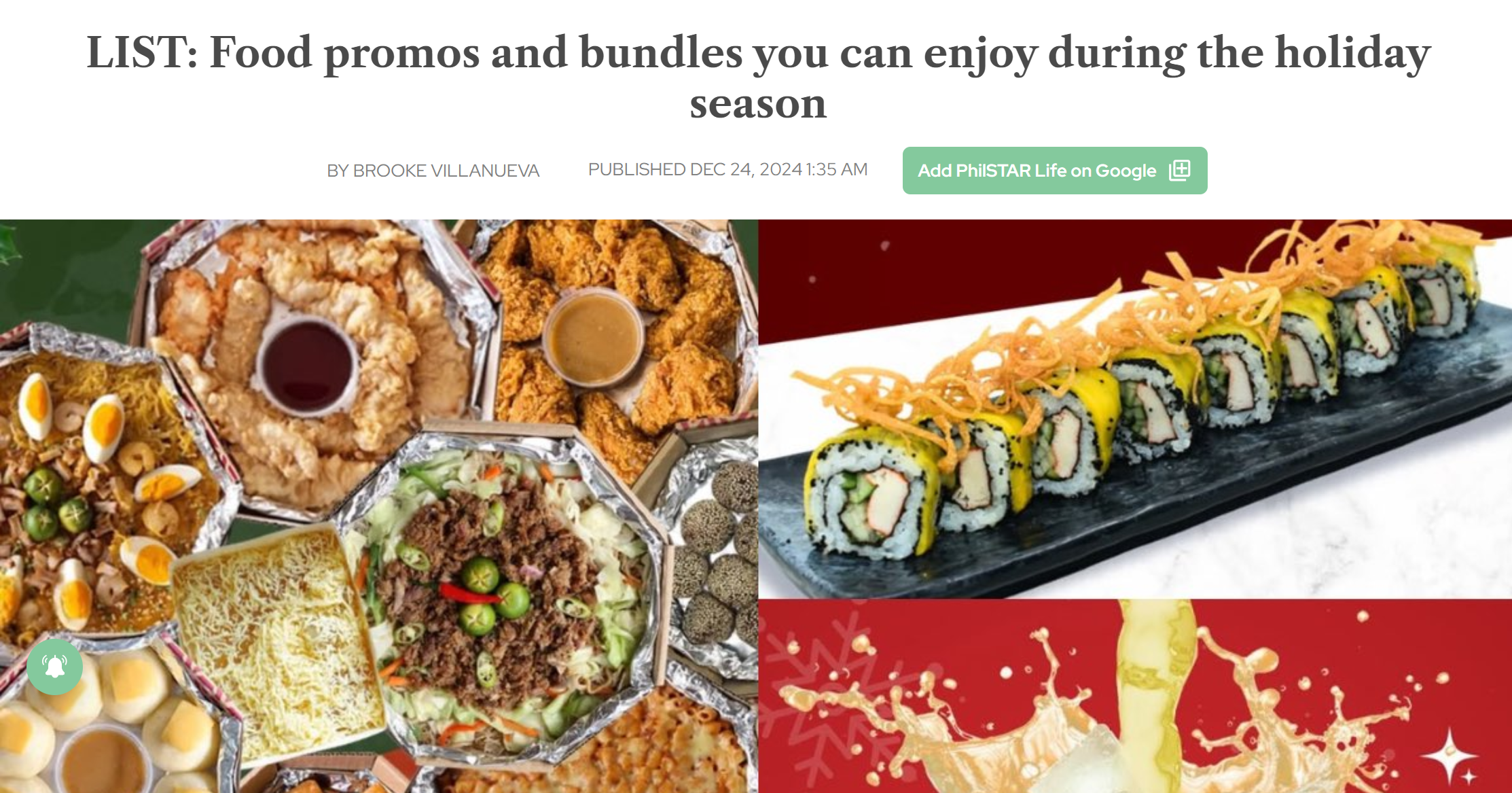 PhilStar Life feature on HOTDISH holiday food promos